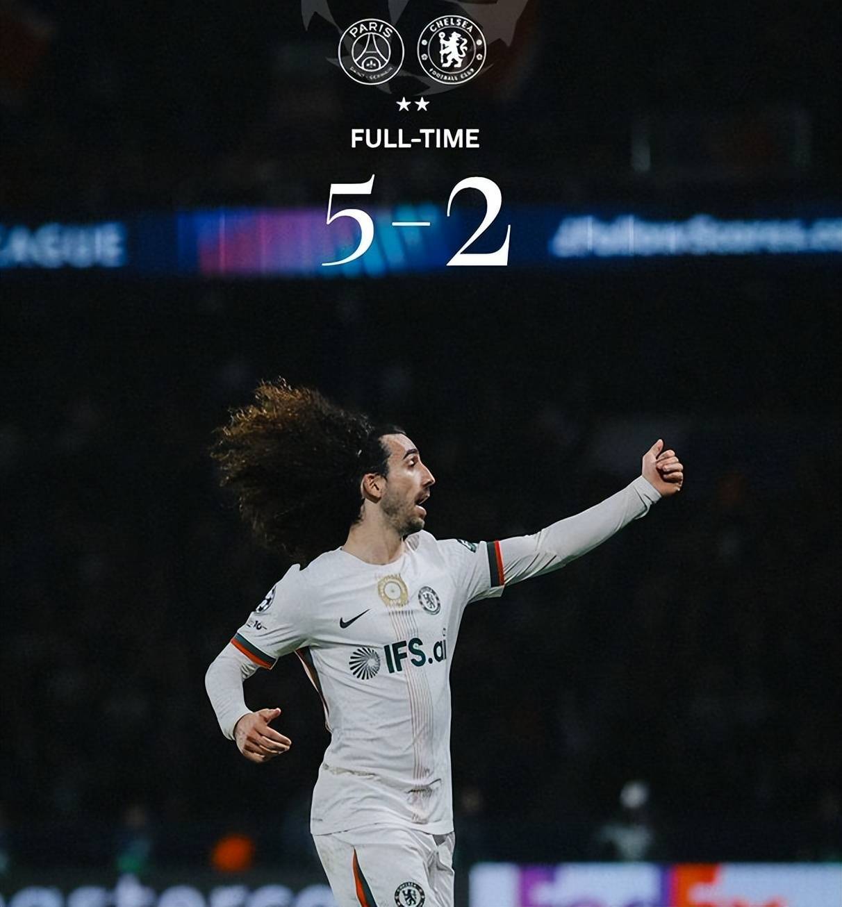 欧冠巴黎5比2切尔西，蓝军两度扳平韧性足，门将出错葬送好局